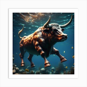 Bull In The Sea Art Print