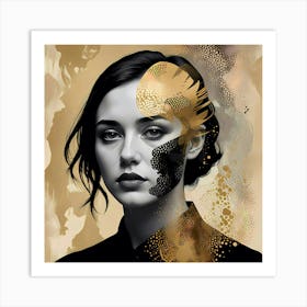 The Longing Veil: Gold And Black Portrait Of A Woman Art Print