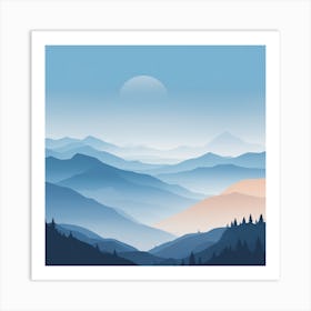 Misty mountains background in blue tone 106 Art Print