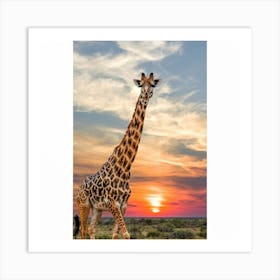 Graceful Giraffe Sunset Print Art Art Print