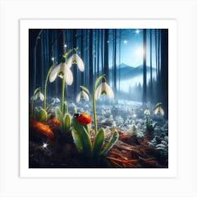 Snowdrops In The Forest Art Print