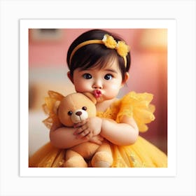 Cute Baby Girl With Teddy Bear Art Print