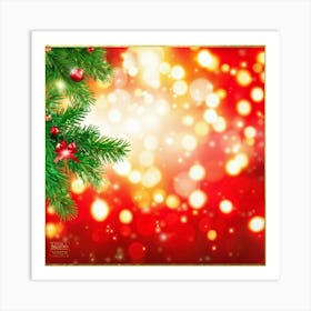 A Festive Greeting Card Photo Design Featuring A Sparkling Gold Framed Tree Branch Captured In Vivi (1) Art Print