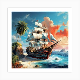 Pirate Ship On The Beach Art Print