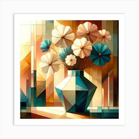 Geometric Cosmos Flowers In A Vase Art Print