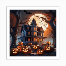 Halloween House With Pumpkins 14 Art Print