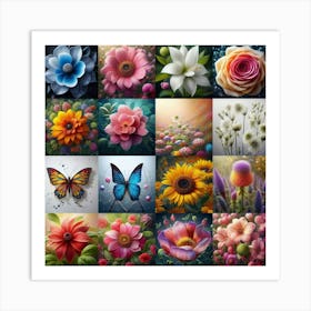 Flowers And Butterflies Art Print