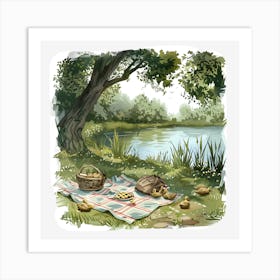 Springtime-Duck-Pond-Clipart.23 Art Print