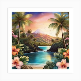 Tropical Landscape With Palm Trees Art Print