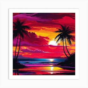 Sunset With Palm Trees 13 Art Print