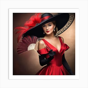 Victorian Woman In A Red Dress 1 Art Print