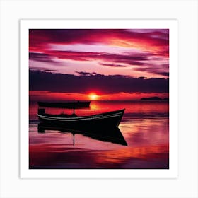 Sunset With Boats Art Print