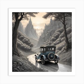 Vintage Car On A Road Art Print