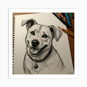 Happy Dog Drawing Art Print