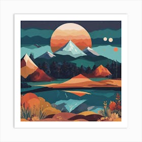 Boho Art Minimalist Landscape Mountains (17) Art Print