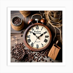 Coffee Beans And Alarm Clock Art Print