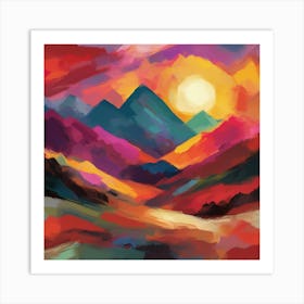 An Abstract Mountain Sun Art Art Print