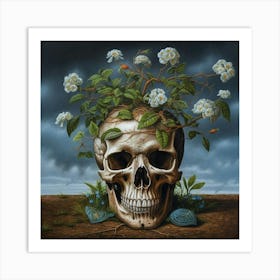 Skull With Flowers 1 Art Print