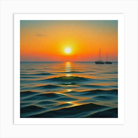 Sunset With Sailboats Art Print