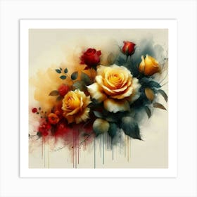 Watercolor design with beautiful roses oil painting abstract 20 Art Print