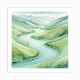 Watercolor Of A River Art Print