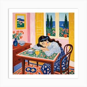 Girl At The Table Art Print