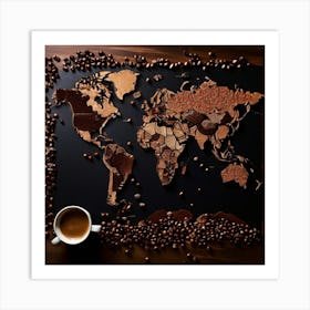 Outline A World Map With Coffee Beans Highlighting Major Coffee Producing Regions With Different combination Art Print