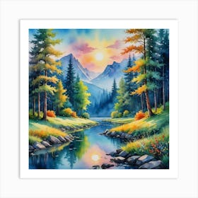 Harmonic Colors of the Alpine Dreamscape Sunset In The Mountains Art Print