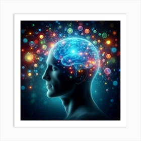 Man'S Head With Glowing Lights Art Print