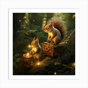 Two Squirrels In The Forest Art Print