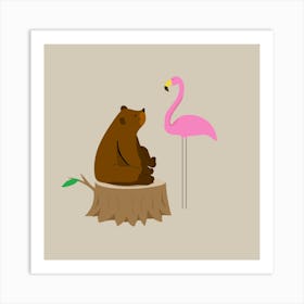 Bear And Flamingo Art Print