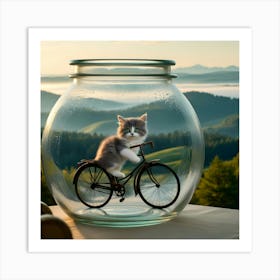 A Serene And Cinematic Photograph Of A Adorable Grey Cat On A Bike In A Glass Jar 2 Art Print