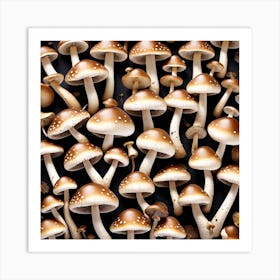 Many Mushrooms On A Black Background 5 Art Print