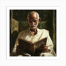 Mahatma Gandhi Reading Painting Art Print