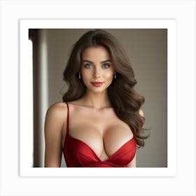 Beautiful Woman In Red Lingerie Art Print