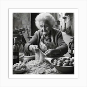 Old Lady Making Pasta Art Print