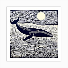 Whale Print Linocut 2 Art Print