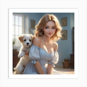 Girl With A Dog 3 Art Print