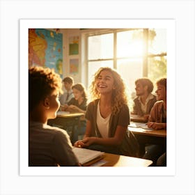 A Student Radiating Happiness While Engaging Actively In A Lesson Within The Vibrant Ambiance Of A C (3) Art Print