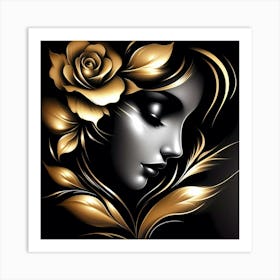 Gold Rose Portrait Of A Woman Art Print