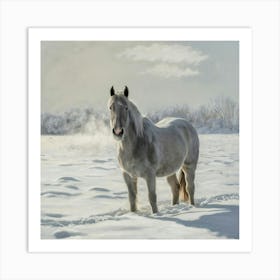 White Horse In The Snow 11 Art Print