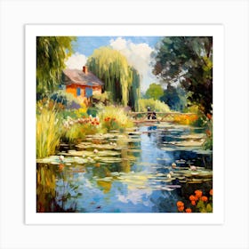 Sunny Serenity: Riverside Elegance Art Print