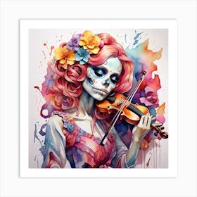 Skeleton girl playing violin Art Print