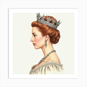 Watercolor Portrait Of Queen Elizabeth I, Elegant And Majestically Detailed 1 Art Print