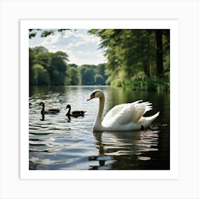 Swans In A Lake Art Print