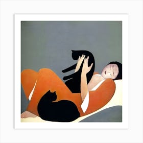 Woman With Cats 1 Art Print