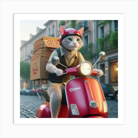 Cat On A Moped Art Print