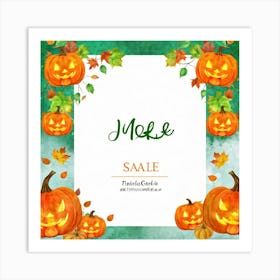 Autumn Sale Banner Watercolor Style Exploding With Vibrant Hues Of Pumpkin Orange And Leaf Green (1) 2 Art Print