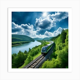 Travel Sky Train Scenery Forest Summer Landscape View Freight Bay Sunlight Green Beautif (13) Art Print