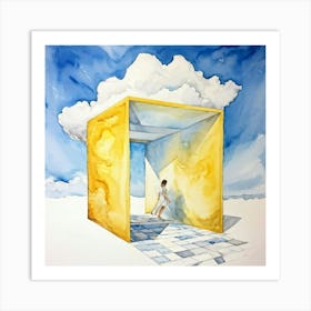 Watercolor Of A Cumulus Cloud Personified As A Dream Weaver Surrounded By Empty Space A Levitating Art Print